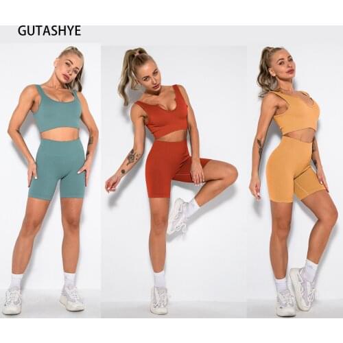 GUTASHYE Yoga Set Women Crop Top Shorts Seamless Leggings Gym Clothing Running Fitness Sport Athletic Workout Clothes for Women