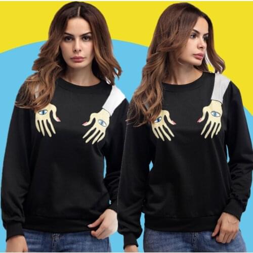 New autumn/winter 2021 creative spoof eye arm print hoodie female top fashion casual loose round collar long sleeve T-shirt