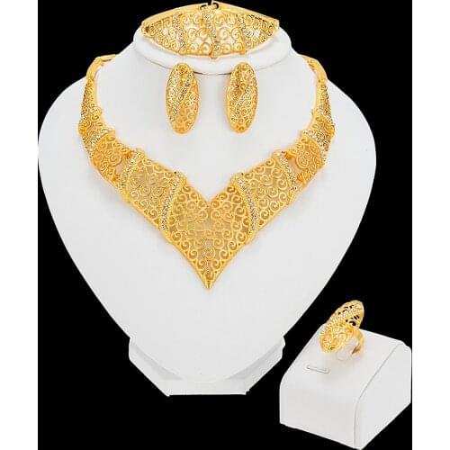 NEW Bridal Dubai Jewelry Sets Nigerian Wedding Fashion Gold Necklace for Women African Woman Costume Jewelry Set Wholesale