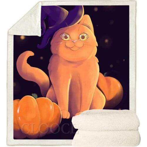 CLOOCL Halloween Theme Blankets Cat Fat Orange Cat Pumpkin 3D Printed Blanket Fastival Party Gifts Funny Keep Warm Plush Quilts