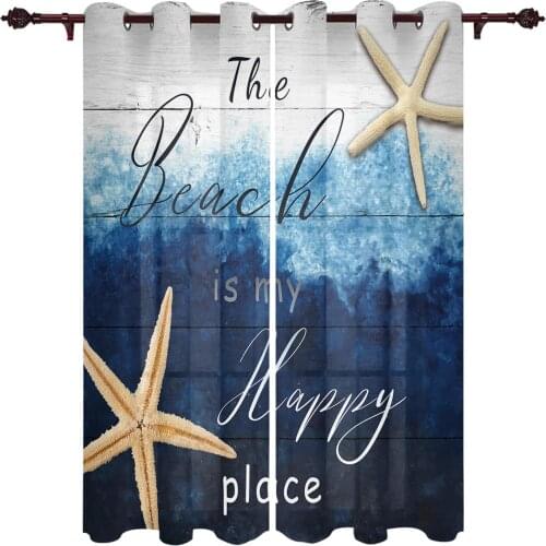 Ocean Beach Starfish Gradient Wood Grain Curtains for Living Room Luxury Window Treatments Bedroom Kitchen Curtains Drapes