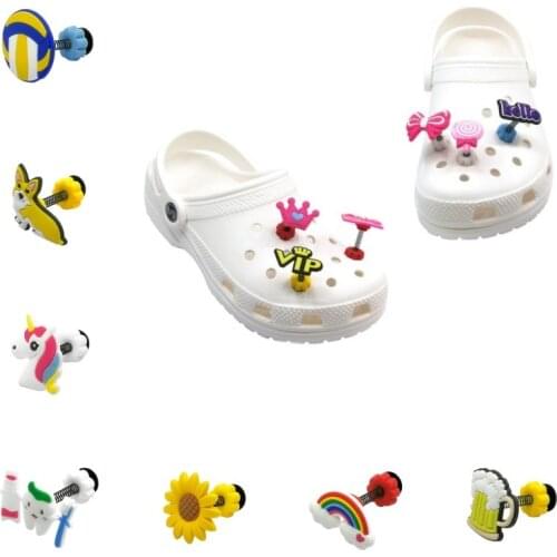 1pcs Animal Dog Unicorn Spring PVC Shoe Charms Rainbow Accessories Decorations Standing JIBIZ Ornament fit Bracelets Kids Gift