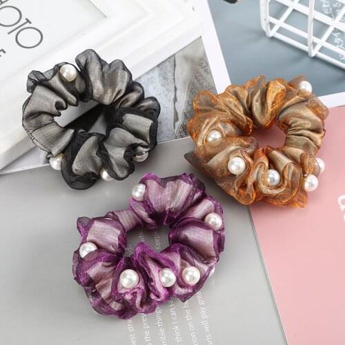 Haimeikang Pearl Organza Scrunchies Hair Ropes Hair Accessories Women Ponytail Holder Fashion New Hair Rubber Elastic Headwear