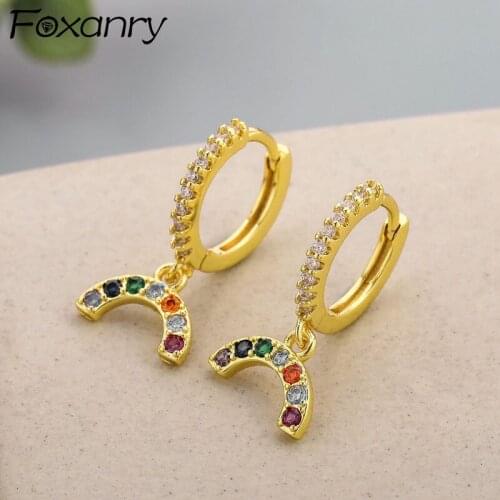FOXANRY Prevent Allergy 925 Sterling Silver Hoop Earrings Elegant Accessories Sparkling Colorful Zircon Bride Jewelry for Women