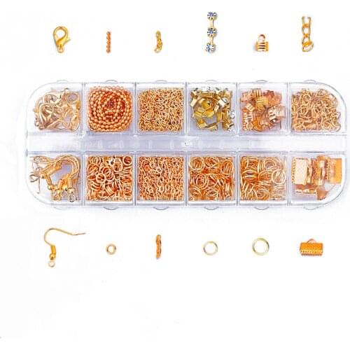 Gold Plated Jump Ring Ball Chain Clasp Earring Hook Chain DIY Jewelry Findings Box for Jewelry Making 12 styles