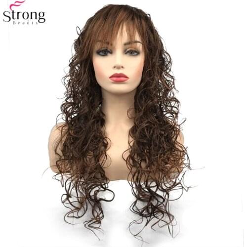StrongBeauty Womens Synthetic Wigs Black/Bark Brown Long Curly Wig Capless