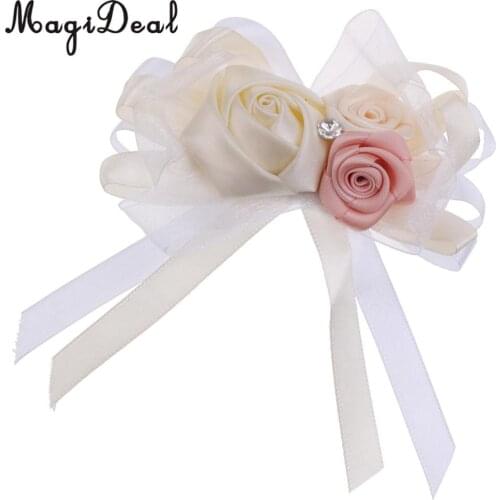 MagiDeal Wedding Rose Rhinestone Flower Boutonniere Broach Bride Corsage Cream