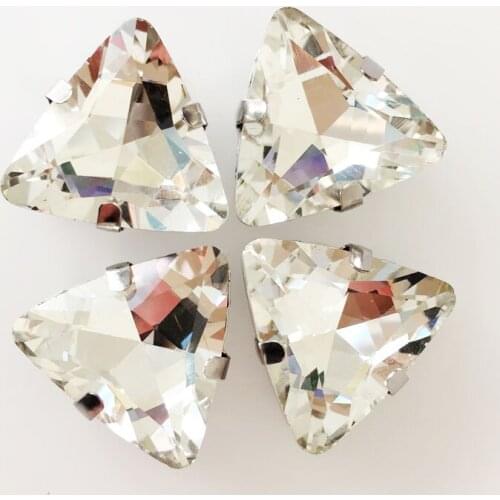 Triangle white Crystal glass flatback sew on stones,Silver claws loose rhinestone,Clothing, bags, shoes accessories