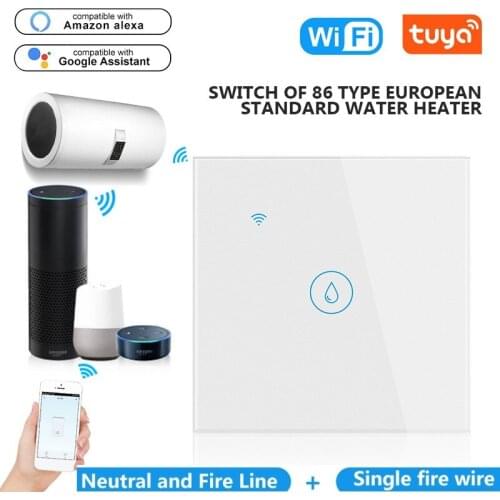 TUYA 20A Water Heater Switch Smart Wifi Wall Touch Switch 86 Tape EU Timing Remote Control With Google Home Alexa Live+Neutral