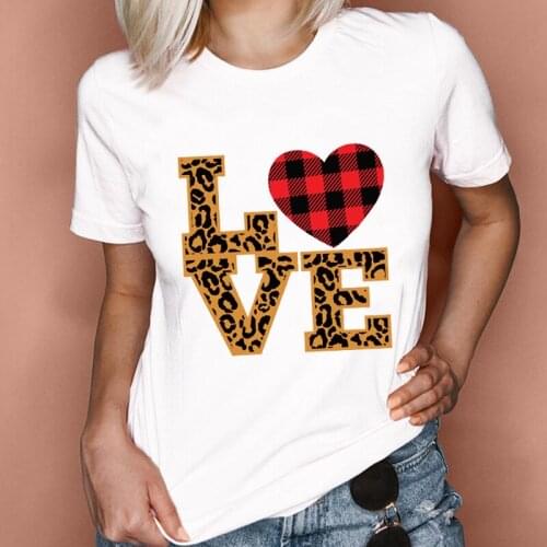 Women Graphic Plaid Fashion Love Valentine Sweet Printing Spring Summer Lady Clothes Tops Tees Print Female Tshirt T-Shirt