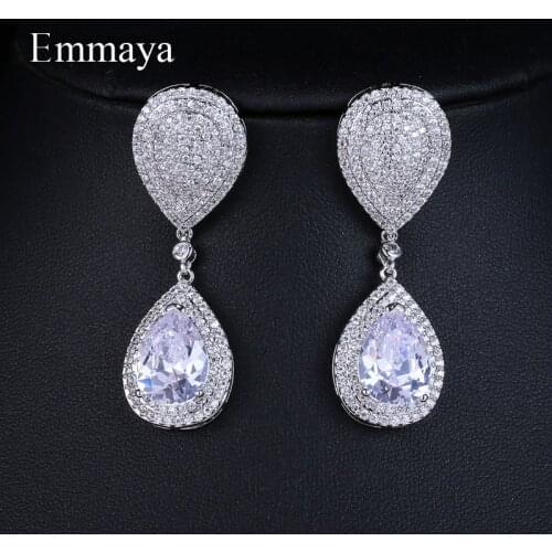 Emmaya Female Fashion Earrings Wedding party Jewelry Luxury Clear Cubic Zircon Bridal Heavy Earrings Silvery color Wedding