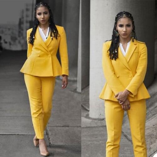 Yellow Fit Blazer Suit Women Long Sleeve Shoulder Pads Single Button Casual Blazers Coat Woman Flap Pockets Spring Top