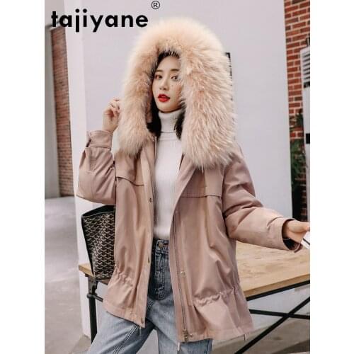 Women Coats Winter 2021 Real Rex Rabbit Fur Lining Jackets Woman Natural Raccoon Fur Collar Hooded Parkas Casacos TN758
