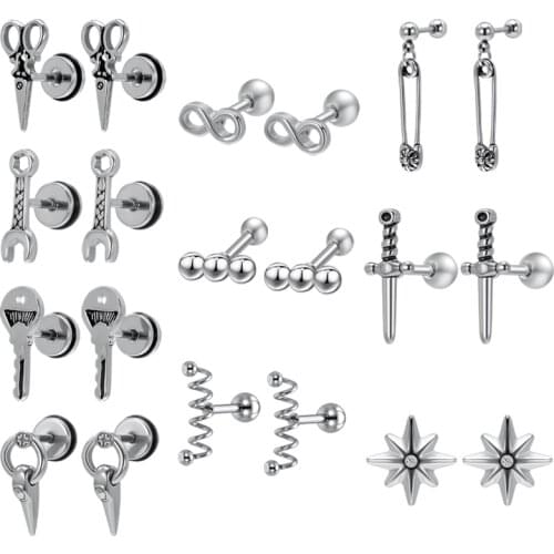 ZS 1pr 16G Stainless Steel Ear Stud Earring Gothic Punk Rock Style Cartilage Earring Piercing Studs for Women Men Helix Piercing