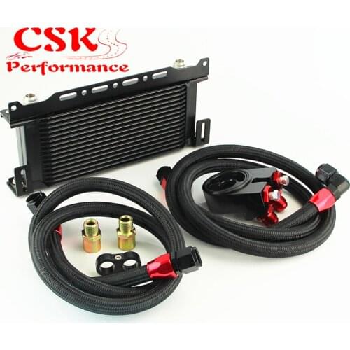 16 Row AN10 Oil cooler w/Bracket +3/4*16& M20*1.5 Filter Adapter Hose Kit Black