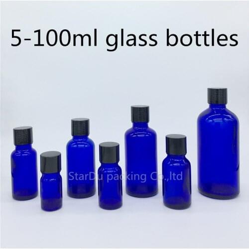 5ml 10ml 15ml 20ml 30ML 50ml 100ml blue Glass Bottle, Essential Oil blue Bottle with black screw cap Perfume bottle 480pcs