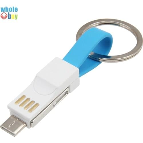 500pcs/lot 3In1 USB Charger Cable Flat Wire with Key Ring Micro 5pin 8pin Type-C Data Cable for Iphone Xiaomi Huawei Wholesale