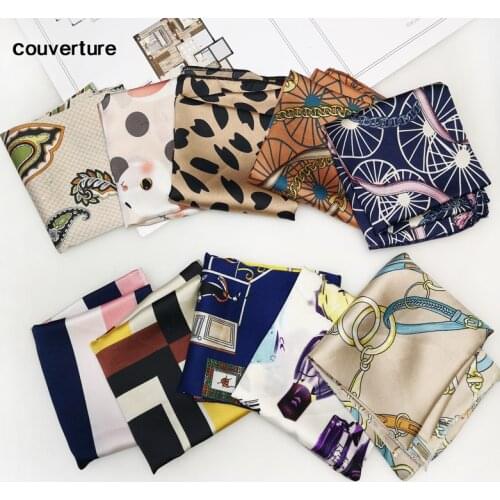 50X50CM Satin Silk square Scarf Print stewardess Hair Tie Band For Business Party Women Handkerchief Head Neck Rings Hair Scarf