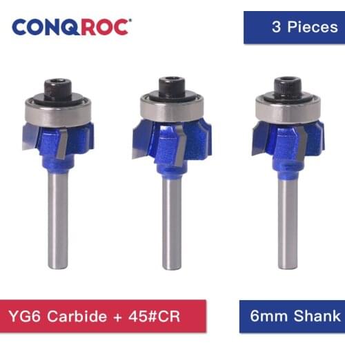 3 Pieces 4 Flutes Round Over Beading Edging Router Bits Set Radius R1&R2&R3 Woodworking Tool 6mm Straight Shank