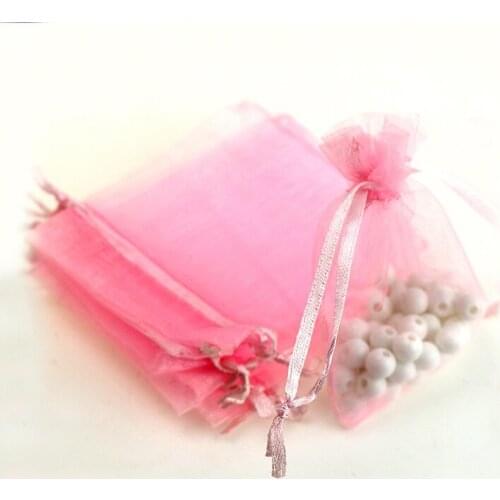 7*9cm 100pcs Pink Small Gift Bags For Jewelry/wedding/christmas/birthday/bracelets Yarn Bag With Handles Packaging Organza Bags