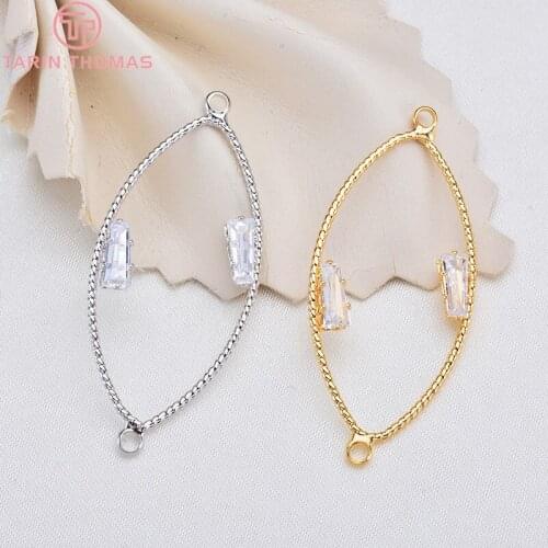 243)6PCS 18x35MM 24K Gold Color Plated Brass with Zircon Oval Connector Charms Pendant High Quality DIY Jewelry Making Findings