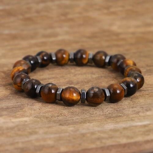 Tiger Eye Stone Bracelet With Hematite Beaded Charm Bracelet For Women YOGA Energy Elastic Handmade Bracelet Man Jewelry