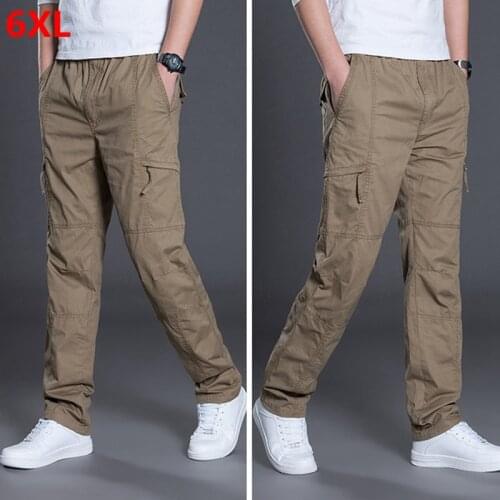 Mens trousers casual large size pants thin section safari style cotton cargo pants straight 6XL overalls 5XL 4XL