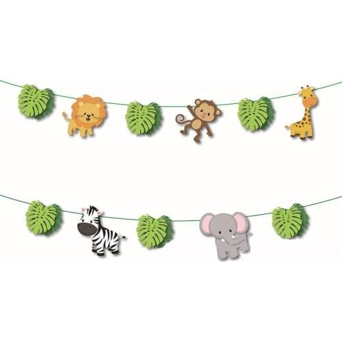 Jungle Animal Bunting Forest Safari Zoo Paper banner for kids Favors birthday party Decoration wild one Baby shower Supplies