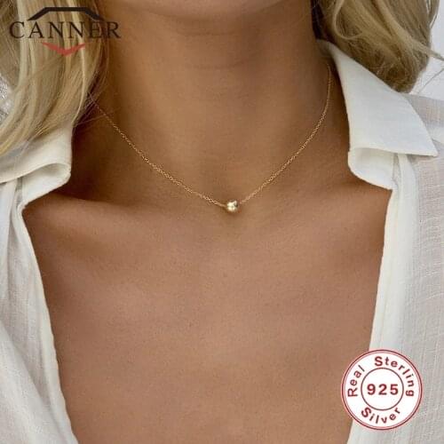 CANNER European American Fashion Real 925 Sterling Silver Geometric Round Choker Necklace For Women Minimalist Fine Jewelry