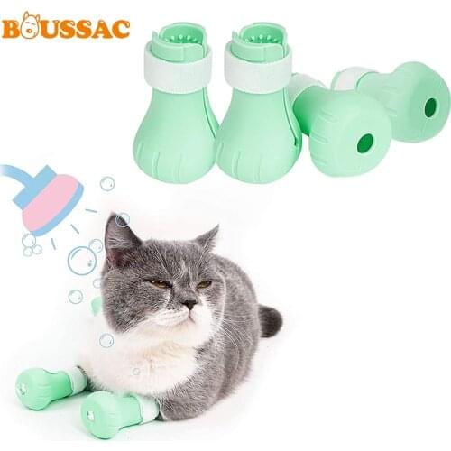 Anti-biting Bath Washing Cat Claw Cover Cut Nails Foot Cover Pet Kitty Paw Protector for Anti-Scratch Cat Shoes Boots Adjustable