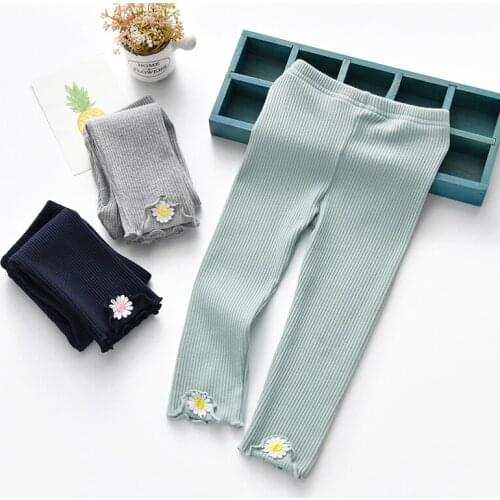 Baby Elastic Leggings 2020 Spring and Autumn Korean Childrens Flower Pants Slim Girls Cotton Thread Pants