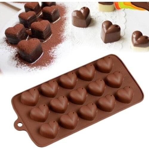 Chocolate Mold Silicone Cake Baking Heart Shape Pan Mould Chocolate Cupcake Muffin Bakeware Cook (15 Love Shape)