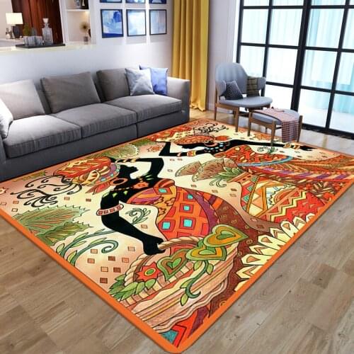 Geometric Ethnic Anti-slip Carpets for Living Room Bedroom Large Area Rug Flannel Bedside Bay Window Home Indoor Decor Floor Mat