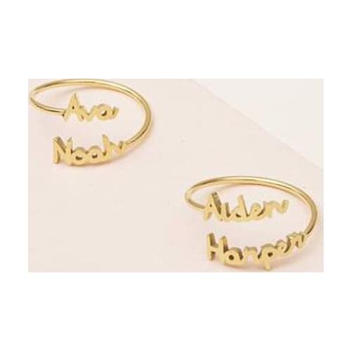 Angle Chime Copper Personalized Dainty Double Name Ring