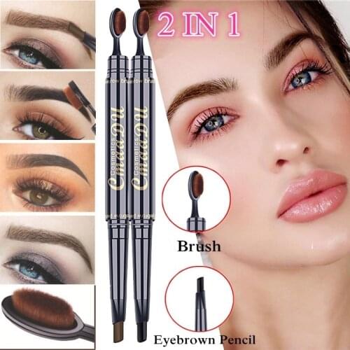 1pc Eyebrow Tattoo Pen Tip Waterproof 2 In 1 Eyebrow Pencil Cosmetics Long Lasting Makeup Natural Dark Brown Black Brow Pen