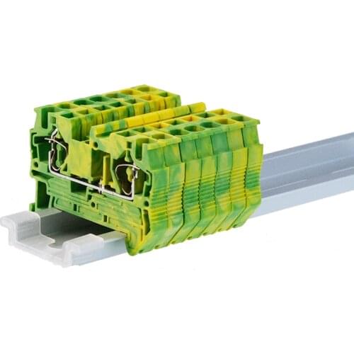 Din Rail Ground Terminal Blocks 10Pcs ST-4-PE Connectors Return Pull Type Spring Cage Connection PE Terminal Blocks Screwless