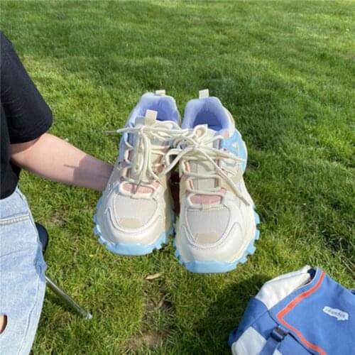 Summer new niche cream color mesh breathable old shoes girl heart shoes thick-soled sneakers