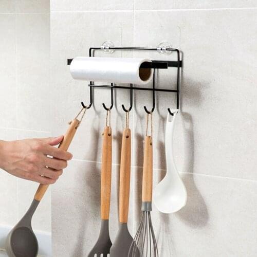 Kitchen Cling Film Shelf Shower Shelf Wrought Iron Storage Rack Holder with Suction Cup Bathroom Accessories