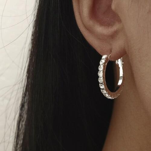 MANGOSKY 3-5CM 2 Colors Single Row Crystal Rhinestone Basketball Wives Hoop Earrings For Women