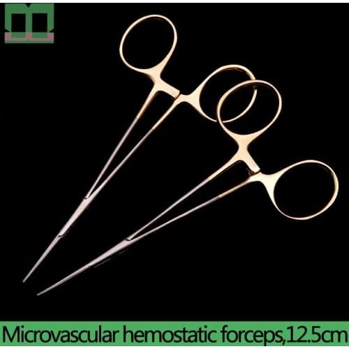 Microvascular hemostatic forceps aureate handle 12.5cm transverse serration stainless steel surgical operating instrument