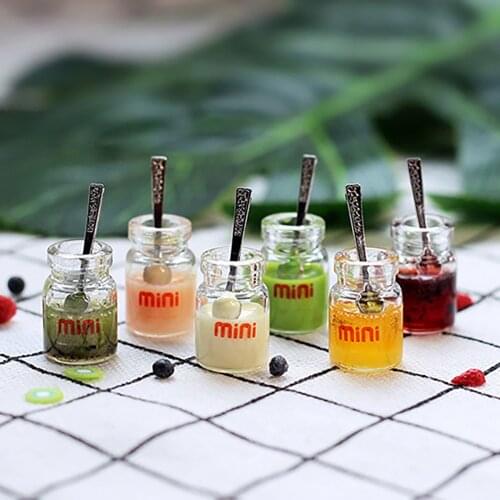 1/12 Doll House Miniature Honey Condensed Milk Kiwi Jam With Spoon Simulation Food Model Mini Decoration Dollhouse Accessories