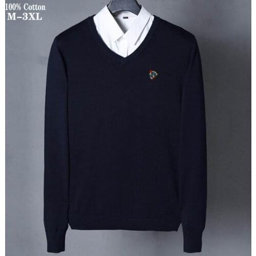 Spring Autumn New Pullovers V-neck Mens sweaters 100% Cotton Casual knitted mens clothes Fashion slim mens tops M-3XL