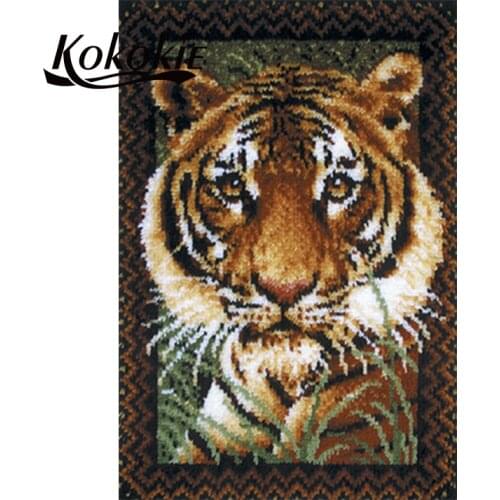 Latch hook kits for adults large Tiger carpet diy latch hook rug kits carpet embroidery carpet printed canvas yarn diy rug
