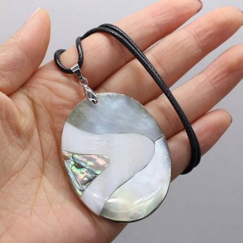 Natural Shell Necklace With Egg-Shaped Pendant Leather Cord 2MM Charms For Elegant Women Love Romantic Gift