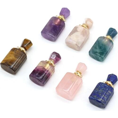 Natural Stone Rose Quartz Amethyst lapis lazuli Perfume Bottle Pendant For Jewelry Making Charms DIY Necklace Accessory 15x34mm