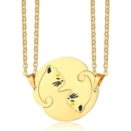 New Couple Jewelry Necklaces for Lovers Necklace Stainless Steel Silver Black Gold Cute Animal Cat Pendants Necklace Jewelry