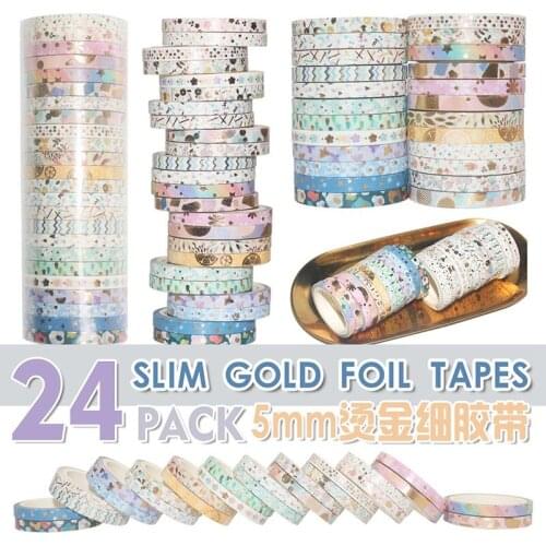 NEW 24pcs/lot Decorative Cute Slim Gold Foil Washi Tapes for Scrapbooking Planner Adhesive Masking Tapes Kawaii Stationery
