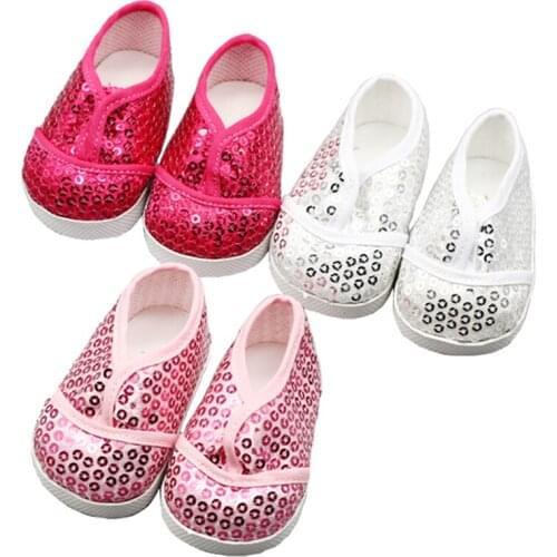 6.8*3.6cm 3 Colors Sequined Doll Shoes for 18 Inch Doll and 43cm Baby Doll Accessories toys