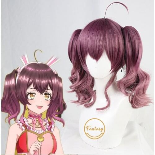 Ohnaruto Muni Game D4DJ Merm4id Cosplay Ponytails Long Brown Curly Heat Resistant Synthetic Hair Halloween Party + Free Wig Cap