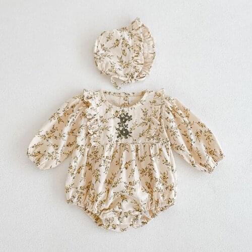 Autumn Baby Girls Clothes Infant Embroidered Bodysuit Newborn Girls Thicken Clothes Toddler Girl Long Sleeve Jumpsuit With Hat